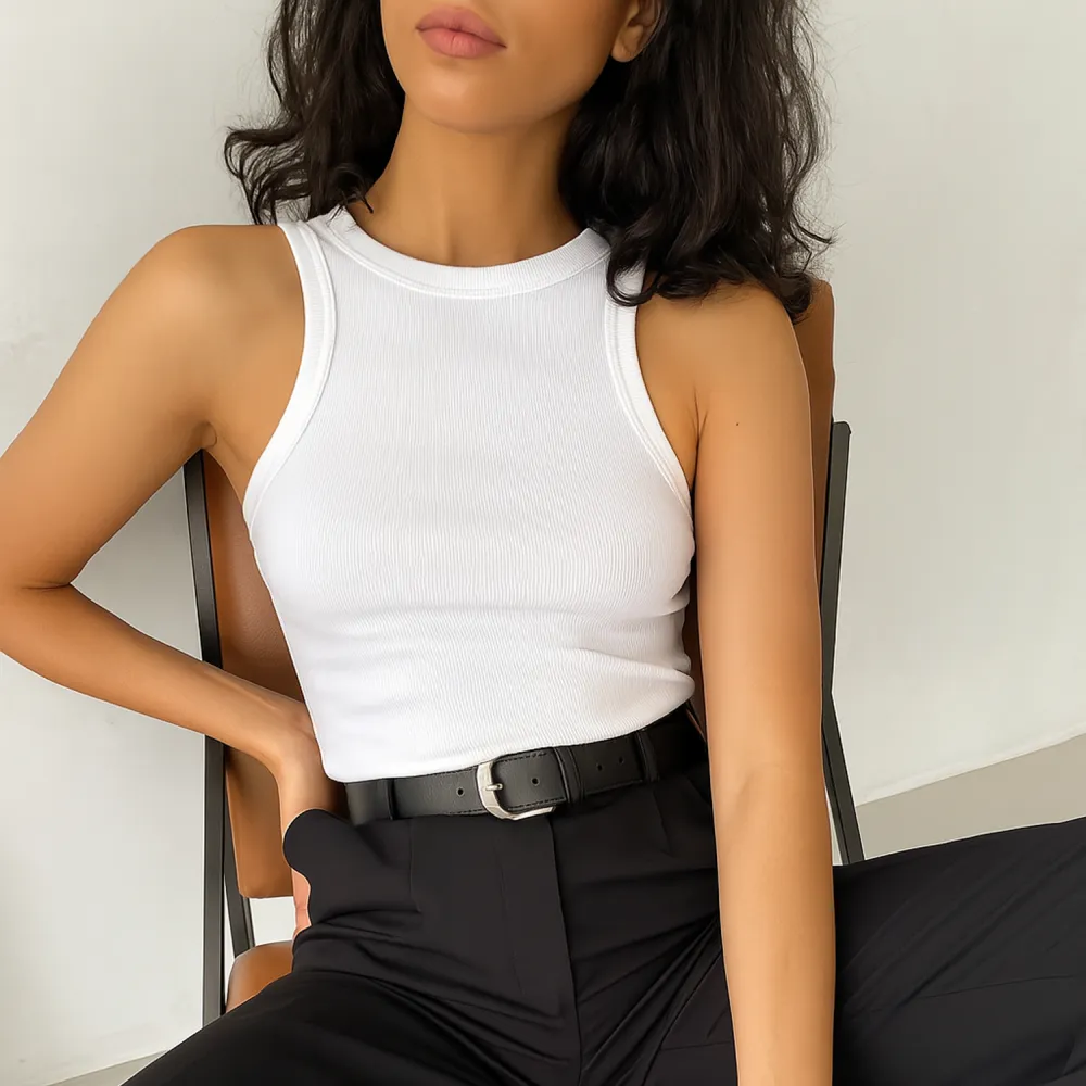 Майка борцовка в рубчик, Цвет: Белый, Размер: XS, изображение 2