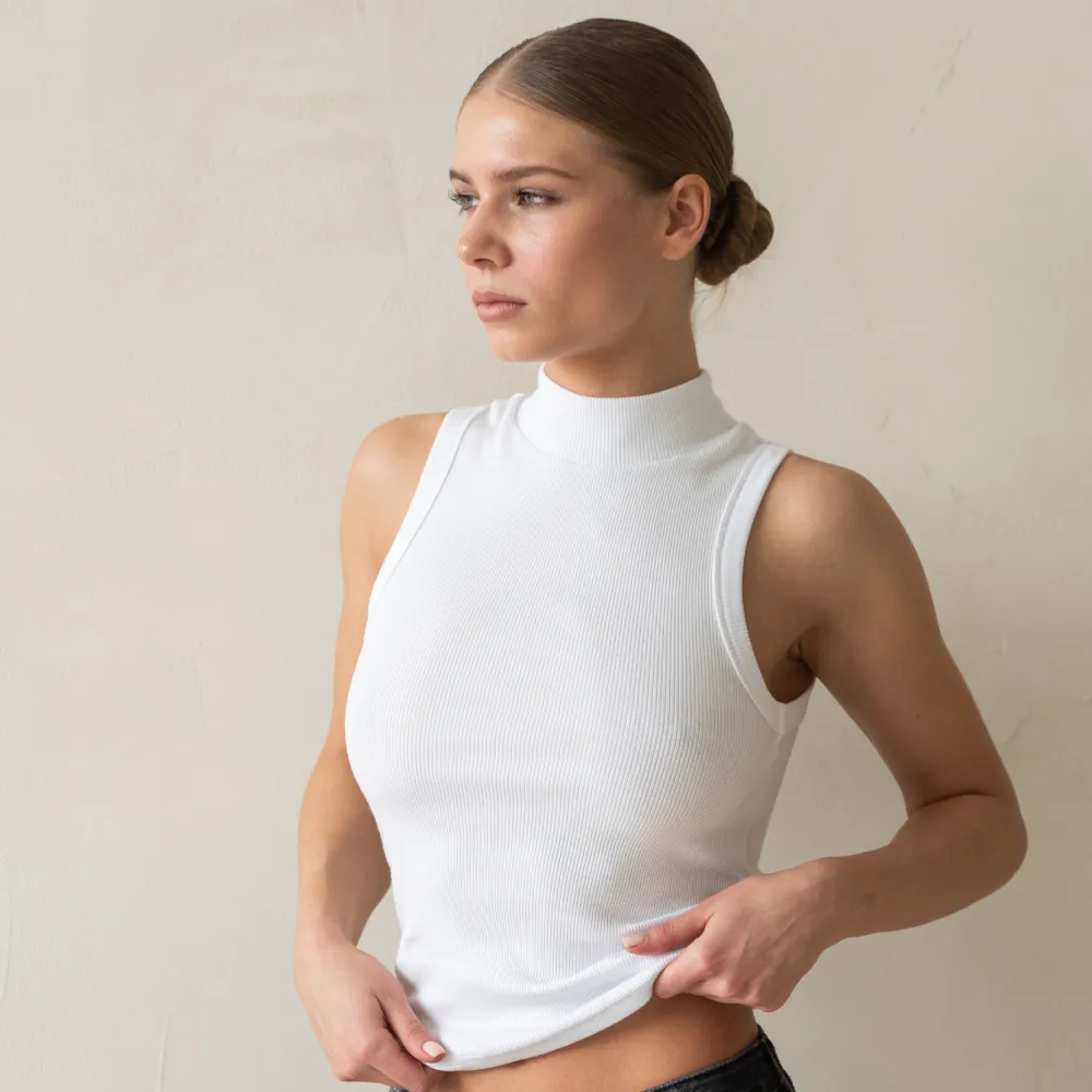 Майка с горлом в рубчик, Цвет: Белый, Размер: XS, изображение 2