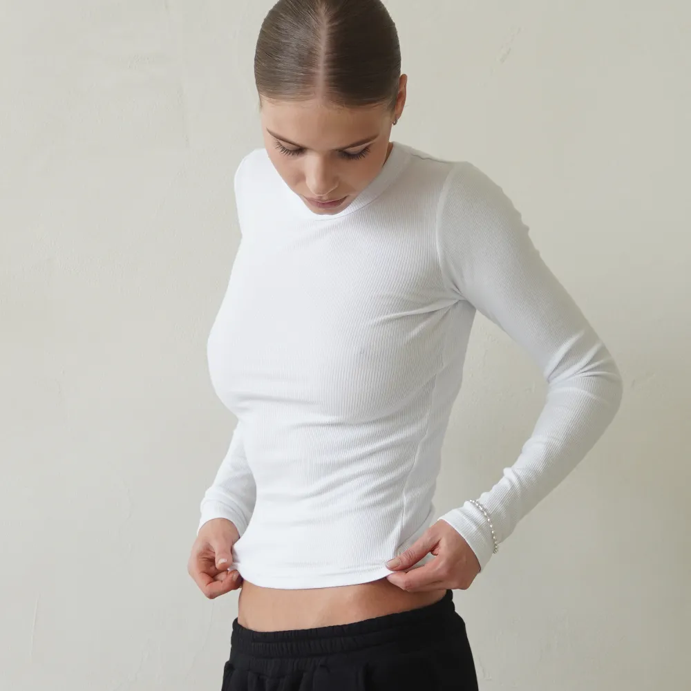 Лонгслив базовый в рубчик, Цвет: Белый, Размер: XS, изображение 2