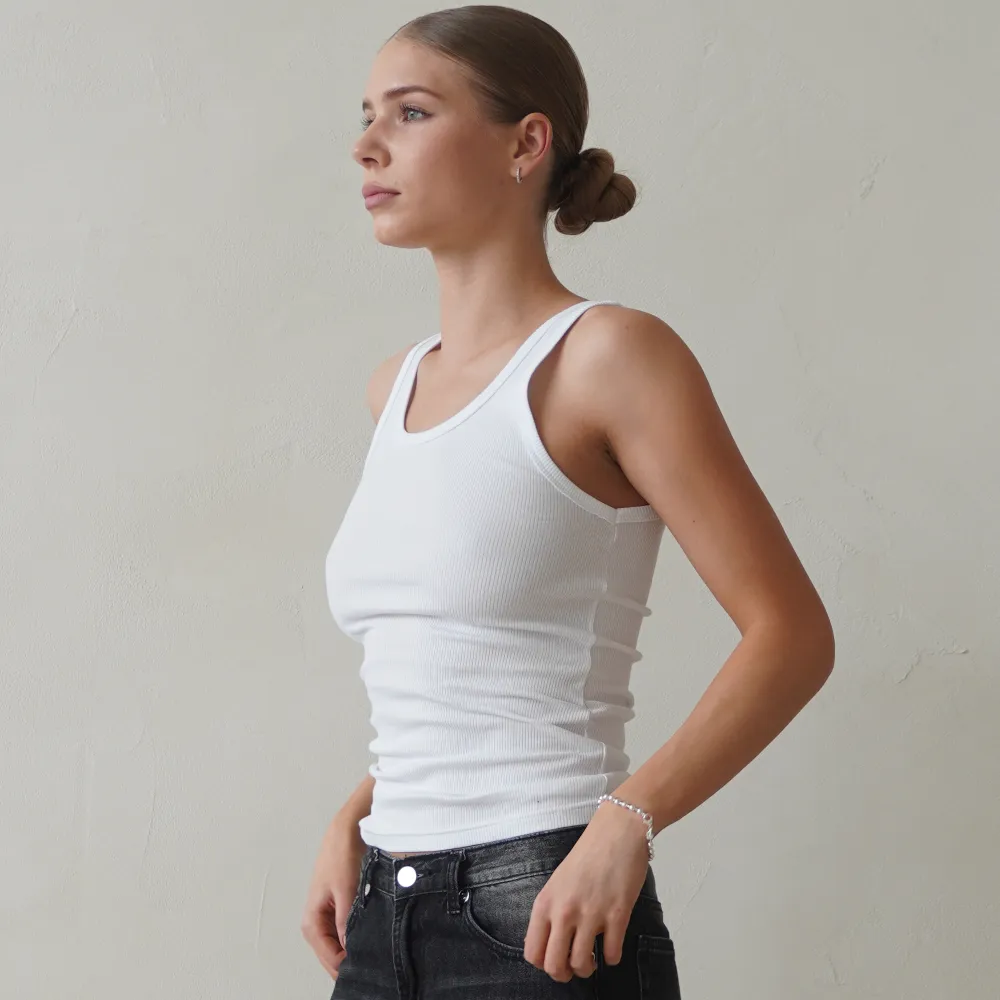 Майка базовая в рубчик, Цвет: Белый, Размер: XS, изображение 4