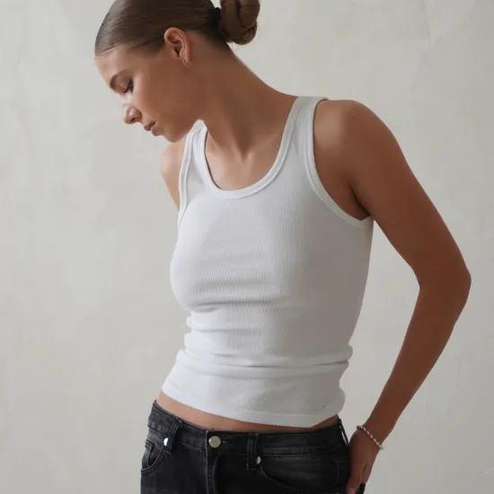 Майка базовая в рубчик, Цвет: Белый, Размер: XS