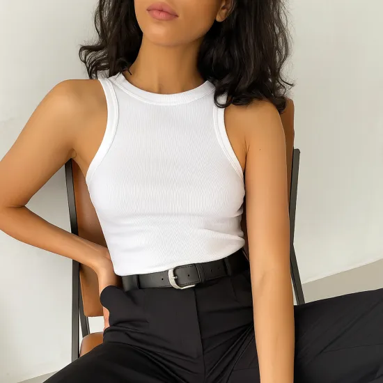 Майка борцовка в рубчик, Цвет: Белый, Размер: XS, изображение 2