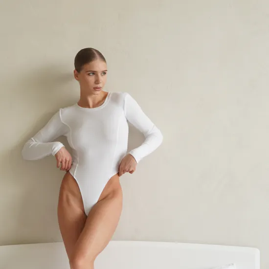 Боди в рубчик, Цвет: Белый, Размер: XS, изображение 3