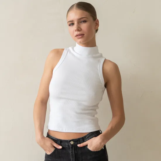 Майка с горлом в рубчик, Цвет: Белый, Размер: XS, изображение 3