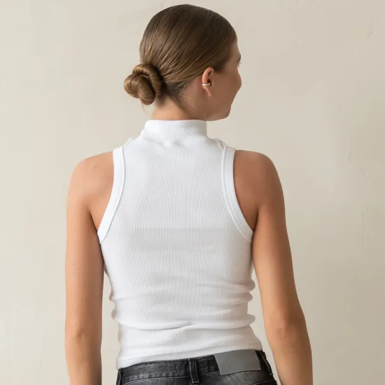 Майка с горлом в рубчик, Цвет: Белый, Размер: XS, изображение 4